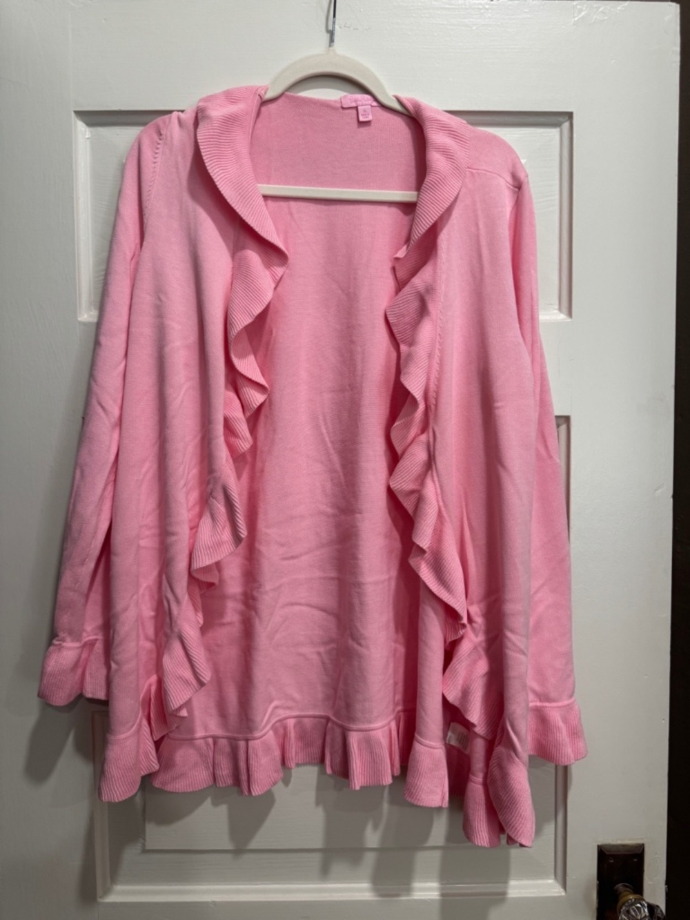 Lilly Pulitzer Pink Ruffle Open Front Cardigan XL Long Sleeve Sweater